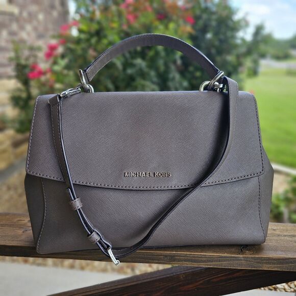 Michael Kors Grey Leather Medium Ava Top Handle Bag With Crossbody Strap - Picture 1 of 6